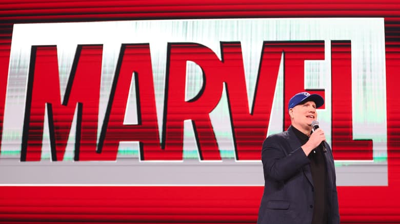 Kevin Feige on stage at D23 Brazil